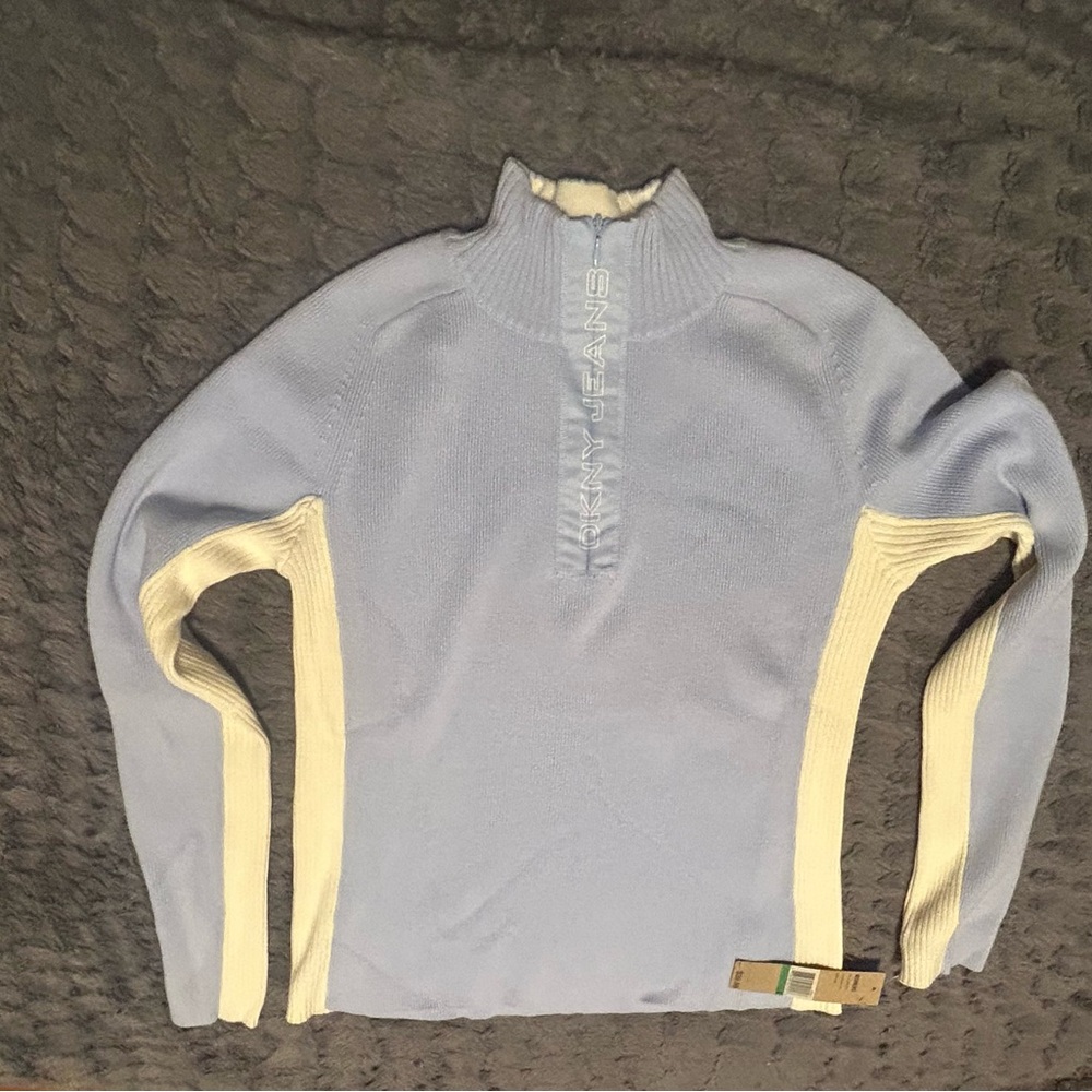 DKNY Soft Blue and Cream Knit Top